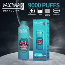 Valedna Vapes 9000 P Banana Ice Disponible Vapor Pen Electronic Cigarettes 14 ml POD 6 Glödande färger Luftjusterbar 5% ångpodoljekärna Separation 9K 055005