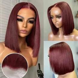 شعر شعر مستعار شعر 99J Burgundy Short Bob Wig 13x4 الباروكات الأمامية للنساء السود