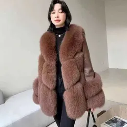 Kadınlar Kürk Faux Fur Haining Haining Yeni gerçek tilki kürk çim ceket Kadınlar için koyun derisi orta uzunlukta deri ve kürk Sonbahar ve kış aylarında kadınlar için entegre ceket