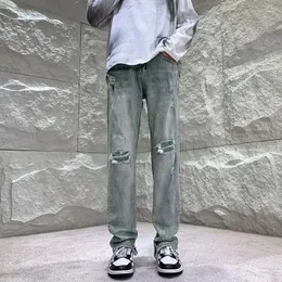 Jeans da uomo autunno elasticizzato cotone di alta qualità foro a tutta lunghezza streetwear design pantaloni in denim pantaloni casual coreani uomo A140