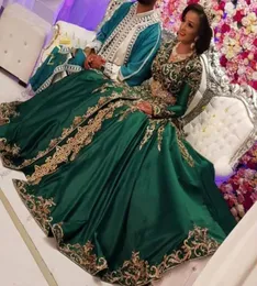 Muslimische formelle Abendkleider, lange Ärmel, Goldapplikationen, Perlenkristalle, arabische Dubai-Abschlussballkleider, marokkanischer Kaftan, Abaya89434971833687