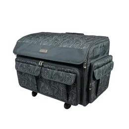 Everything Mary XXL Sewing Tote, Black Floral Rolling Carrying Storage Cover Case Compatible with Large Brother and Singer Hines - Universal Travel & Craft