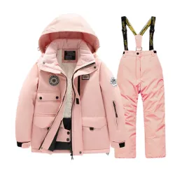 Boots Children's Ski Suit Boy Girl Winter Plush Thick Cotton Clothes Pantsset Snow Snowboard Jacket Trousers Waterproof Clothing