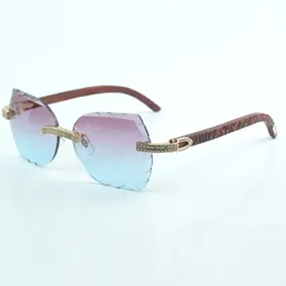 Neues Produkt, zweireihige Sonnenbrille mit Diamantschliff, 8300817, natürliches Tigerholz, Beingröße 60–18–135 mm