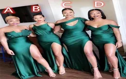 Latest Different Neckline 2020 Sexy Bridesmaid Dresses Ruched High Side Split Long Prom Dress Maid of Honor Gowns vestidos de novi9426691