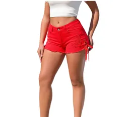 Kobiety Krótkie dżinsy Niski talia Dżinsowe dziury Nit Pas Pas Hot Short Spodnie Tassel Chude Slim Spodnie Zwykłe A6Y069