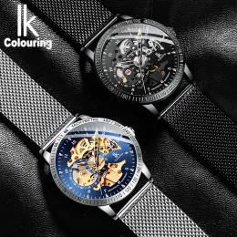 Boots Ik Colouring Automatic Watch for Men Skeleton Men Mechanical Wristwatches Mesh Strap Relogio Masculino Clock