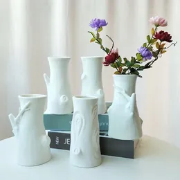 Wazony nordycki minimalistyczny biały ceramiczny kikut Wazon Kreatywny układ kwiatowy salon telewizja szafka domowa ozdoby komputerowe