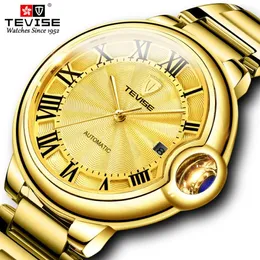 Tevise Fashion الرجال الميكانيكيون أوتوماتيكيون يشاهدون الغياب الذهبي الصلب من الذكور على مدار الساعة الفاخرة العلامة التجارية للرجال wristwatch251a