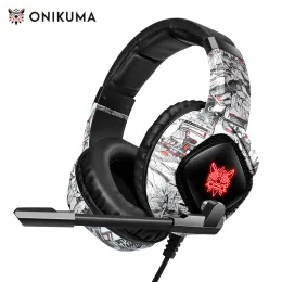 헤드폰 Onikuma Professional Gaming Headphone 마이크 LED 백라이트 유선 헤드셋 게이머 소음 PS4 PS5 Xbox PC 게이머