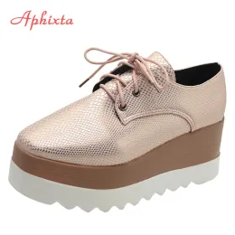 Flats Aphixta piattaforma piatta Scarpe da donna Laceup 7 cm Scarpe Gingham Altezza Scarpe da donna Increaming Ladies Plus Big Size 42