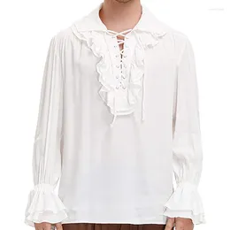 القمصان غير الرسمية للرجال القراصنة القرون الوسطى الكشكش Steampunk Gothic Costume Cosplay Renaissance القميص الفيكتوري Viking Tops Camisa Masculina XL