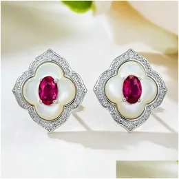 Stud Earrings 2024 Jewelry Minimalist 4 6 Pigeon Blood Red Simation Diamond Oval Fashionable And Medieval Style Drop Delivery Earring Dhwxl