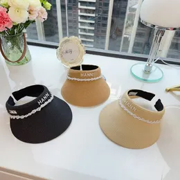 Designer Visors Women Pearl Regulowane puste czapki Letnie Hats Hats Fashion Straw Hat Pearl Design