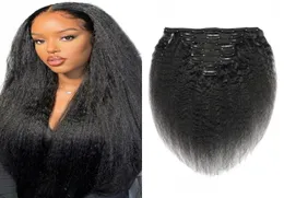 Kinky Straight Clip in Human Hair Extensions 120G Brazilian Coarse Yaki Clips ins 8pcsset Wefts 822 inch8322889