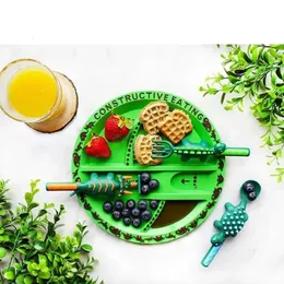 Eco Friendly Creative Kids Dining Tool Set PP Spoon Fork Knife Car Cutsly Dinneraktivt för bulldozer Tabellery Y240315