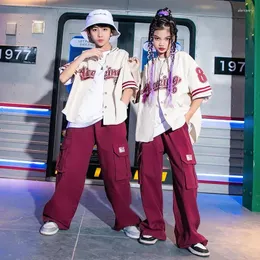 Conjuntos de roupas crianças hip hop roupas verão carta manga curta camisa de beisebol calças de carga adolescente meninos trajes de dança de rua meninas jazz terno