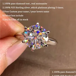 Pierścień Solitaire 5 karatów prawdziwe zaręczyny Kobiety 18K Białe złoto Laban Lab Diamond Sier Sier Pierścień Biżuteria 230419 Drop dostawa otulg