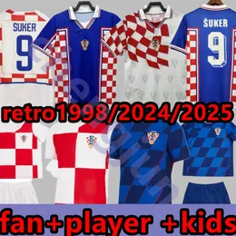 Croácia 2024 2025 Jerseys de futebol fãs de fãs de jogadores da criança Kit Kit Women 24 25 Modric Majer Croatie 2025 Gvardiol Kovacic Suker Retro 1998 Croacia futebol camisas de futebol