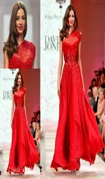 Fashion Miranda Kerr Runway Red Chiffon Evening Dress One Shoulder Long Prom Dres Celebrity Dress Formal Party Gown4740207