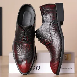 Boots 2023 New Men's Alligator Grain Leather Dress Shoes Man Man Disual Pointed Tee Oxfords Laceup Business Office Shoe Shoe for Men
