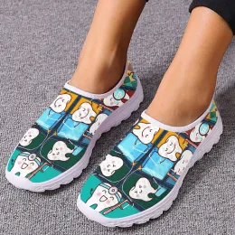 Flats INSTANTARTS Funny Cartoon Teeth Print Women Summer Mesh Shoes White Soft Sole Brand Slip On Casual Sneakers Zapatos Planos