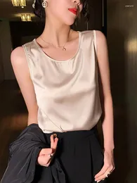 T-shirt da donna 2024 Moda seta sottile manica corta Tees Slip Donna Abiti estivi Top eleganti Solido sciolto casual