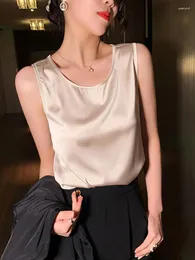 Frauen T Shirts 2024 Mode Seide Dünne Kurzarm Tees Slip Frau Sommer Kleidung Elegante Tops Solide Lose Casual