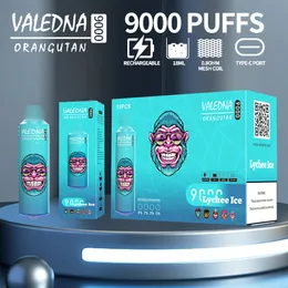 Valedna Vapes 9000 Pバナナアイス使い捨て蒸気電子タバコ14mlポッド6光る色エア調整可能5％蒸気ポッドオイルコア分離9K 055006