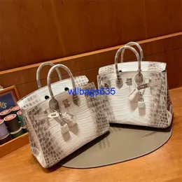 Tasche Taschen Himalaya Krokodil Handtasche Echtes handgefertigtes Highend -Custom -Leder -Damen -Bag Platinum Bag 25 cm importiert Nil Krokodil R haben Logo Hbip5n