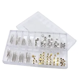 Cases 170pcs/box Stainless Watch Crown 2836 2035 Watch Stem Part Gloden / Silver Flat Head Watch Crown Replacement Part for Watchmaker