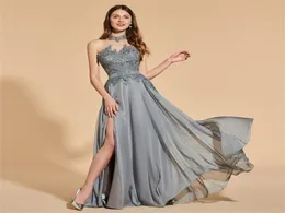 Elegant Evening Formal Dresses 2018 Gray Chiffon Prom Dresses Custom Robes de Demoiselle D039Honneur Golvlängd Robes de Mari6461197