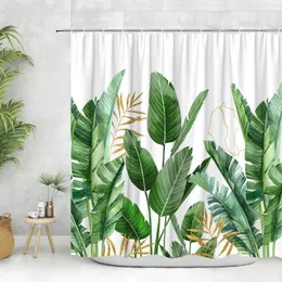 Duschgardiner Palm Leaf Cardin Tropical Greenery Flower Farm Modern Polyester Printed Home Badrumdekor med krokar