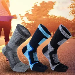Men's Socks Winter Warm Split-toed Trendy Long Tube Thick Patchwork Color Cotton Five Finger Middle Hosiery Man