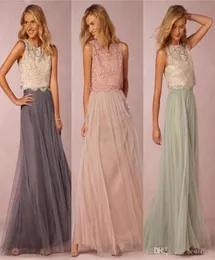 Vintage Two Pieces Crop Top Bridesmaid Dresses Tulle Ruched Bourgogne Blush Mint Grey Maid of Honor Gowns Lace Wedding Party Dresse3963087