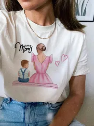 Kvinnors T-skjortor Super mamma och son T-shrits grafiska t-shirt kvinnor harajuku söt anime tshirt kroean stil mode skjorta toppar tees kvinnlig