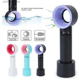 Electric Fans Mini portable handheld flameless fan USB charging 3-speed electric summer desktop leaf less cooling fan office outdoor giftY240320