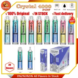 Crystal Legend Pro 4000 퍼프 일회용 E 담배 Pro Max 1350mah 배터리 0% 2% 용량 4000 퍼프 엑스트라 vape 펜 100% 품질 증기 도매 키트