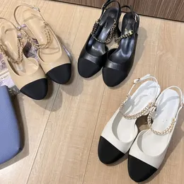 Kvinnor slingbacks sandal kedjor balett skor dam klack sandaler runda tå ballerinas damparty bröllop tidig vårklänning skor chunky höga klackar pumpar loafers