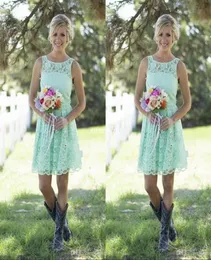 2019 Country Mint Green Lace Short Mini Lestermaid Dresses Dresses Dresses Fress for Junior and Come Bridesmaid Lene Gedding Party 1730068