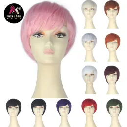 Perucas miss u cabelo unissex sintético curto reto rosa vermelho preto roxo estilos de cabelo role play peruca festa cosplay traje peruca completa