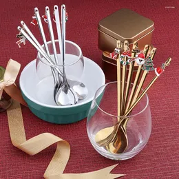 Te Scoops Spoons 6 Olika stilar Julsked Rostfritt stål Hushåll Kaffe levererar Creative Mini Santa Claus Tableware