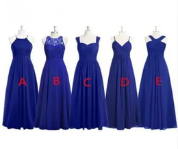 우아한 로얄 블루 쉬폰 신부 들러리 드레스 보석 민소매 웨딩 게스트 게스트 드레스 깎아지는 깎아지게 5 스타일 공식적인 메이드 명예 7221119