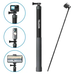 Telesin 12m ألياف الكربون selfie stick monopod قابلة للتمديد مع 14 المسمار لـ Insta360 OSMO Action DJI Camera 240309