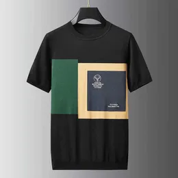 Herr t-shirts high end is siden stickad t-shirt för män kort ärm sommarturnhjorthuvud embryo rund halsringning 2022 nya lösa halva ärmar J240319