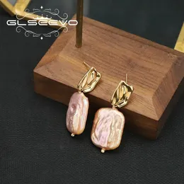 Glseevo Geometryczne kolczyki na stadninę Inrhombus Kobieta Dangle Baroque Pearl Eardrop Korean Style Trend Wedding Jewelry 240311
