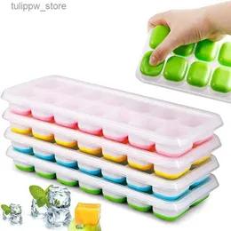 Glassverktyg Ice Cube Tray Silicone Ice Cube Maker Ice Molds Silikon med lock för kökstillbehör Juice Mold Cubethera Hielo Silicona L240319