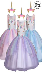 2019 Unicorn Kids Dress For Girl Birthday Party Dress Ragazza Petalo Abiti da sposa Cerimonia Eventi Abbigliamento estivo per bambini4702279
