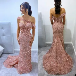 Blush Pink Sequined Prom Dresses Bling Sexy Off Shoulder Evening Gowns Party Dress Special Occassion robe