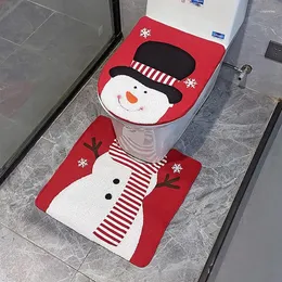 Toalettstol täcker julomslaget set Santa Snowman Elk Print Contour Rug Kit för badrumsdekorationer